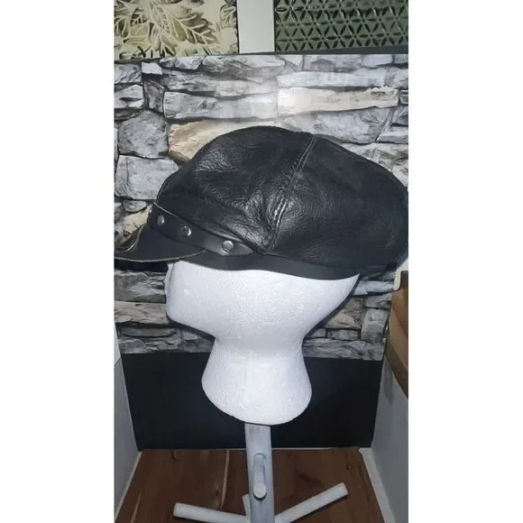 VintageFreedom Machine Leather Studded Biker Cap Hat Black Size‎ One Size USA